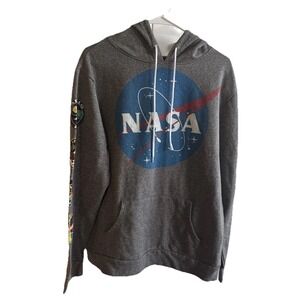 NASA Logo Buzz Aldrin Hoodie Men Large Gray Long Sleeve Missions Apollo Vintage